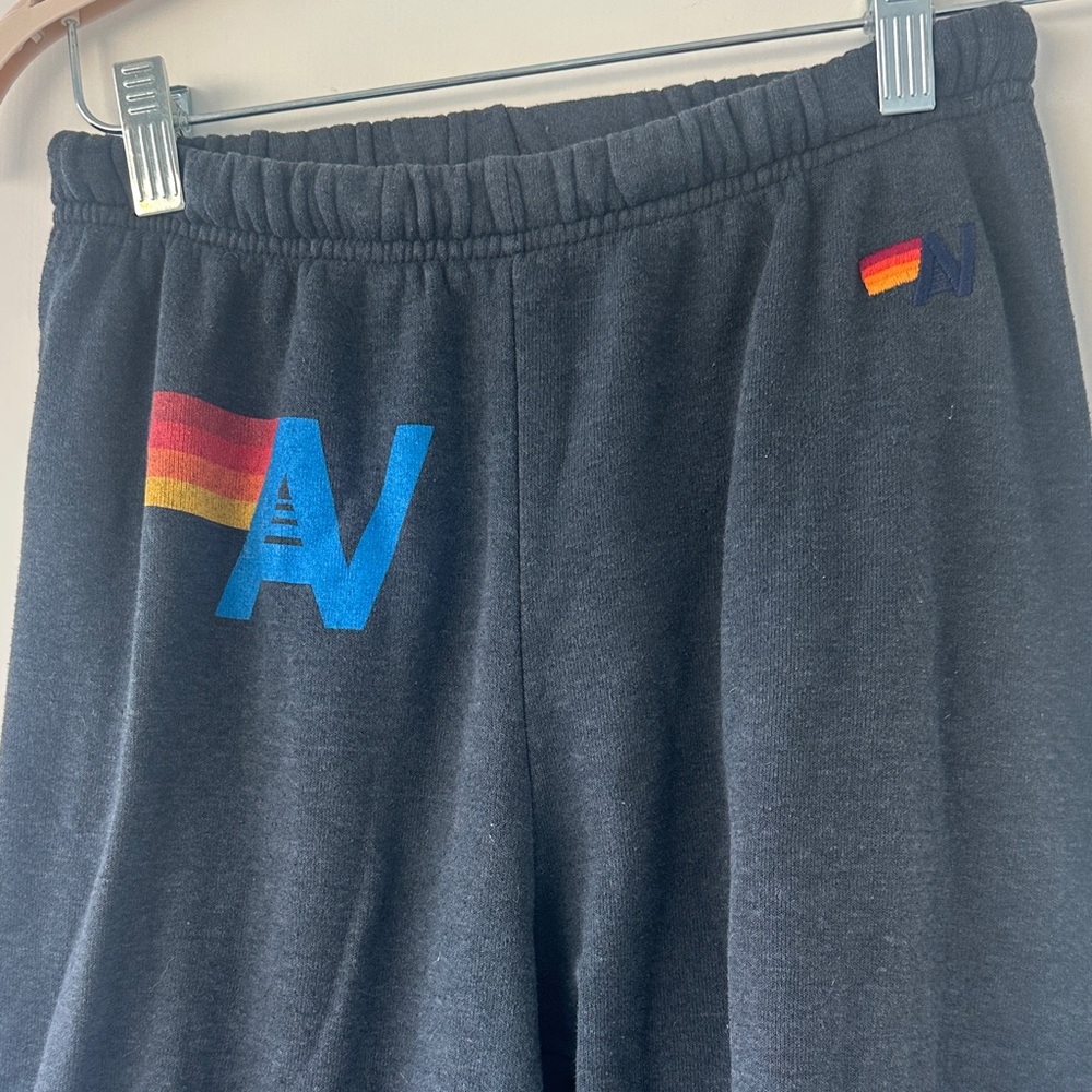Aviator Nation Black Sweatpants with Rainbow Logo